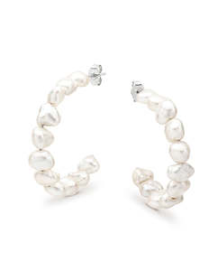 Pearls: Allura White Keshi Hoop Studs | Silver