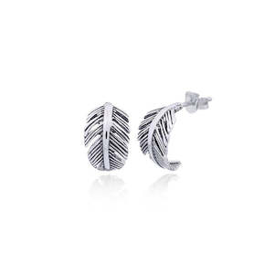 Celesti 'Floating' Feather Half Hoop Earrings | Silver