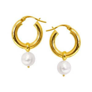Pearls: Allura 9k Yellow Gold Pearl Hoop Earrings