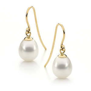 Pearls: Allura 9k Gold Pearl Drop Hook Earrings