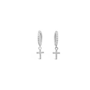 Grace: Grace 'Faith' CZ Cross Sleeper Earrings | Silver RH
