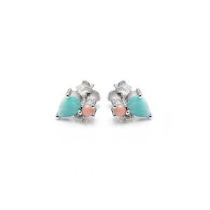 Earrings: Silk and Steel | Bloom | Amazonite, Rose Qaurtz and Opal | Studs