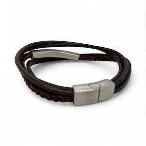 Revolution Layered Brown & Black Leather Bracelet