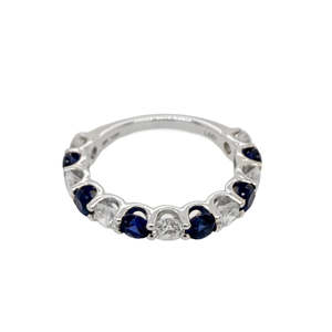 10K White Gold Diamond & Blue Sapphire Band
