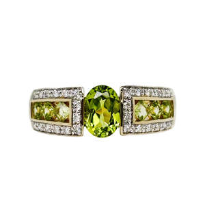 Dress Rings: Contemporary Elegance | 9K Yellow Gold Peridot & Diamond Ring