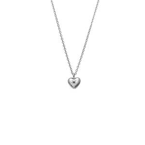 Silk & Steel Petite Puffed Heart Necklace Black Diamond + Silver