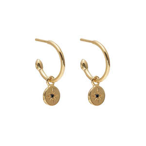 Silk & Steel Petite North Star Hoop Earrings Black Diamond + Gold