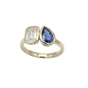 9ct Gold Emerald-Cut Diamond & Pear Blue Sapphire Toi et Moi Ring