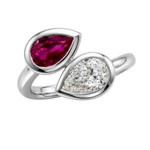 9ct White Gold Radiant-Cut Diamond & Ruby Ring