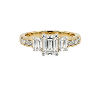 Emerald-Cut Trilogy Diamond & Gold Ring