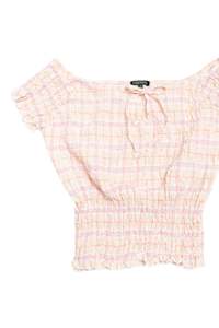 #208 Sanye plaid gathered waist top | c. 162 | size 10/12