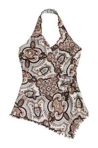 Tops: #25 Silk beaded trim paisley halter top | c. 165 | size 8