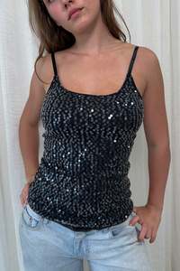 Frontpage: #10 Wet Seal Sequin Camisole Top Black | c. 172 | Size 8