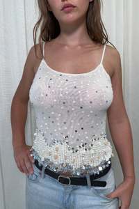 Frontpage: #19 Laura Cavani Sequin Mesh Camisole Top Beige | c. 172 | Size 10