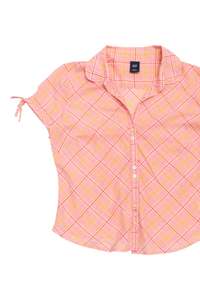 Frontpage: #25 Gap Short Sleeve Plaid Button-front Shirt Pink | c. 172 | Size 8