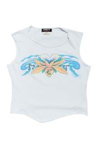 #67 Met Express Service Sleeveless Graphic Top White | c. 172 | Size 10