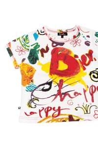 #70 Mikiwo Allover Abstract Graphic T-shirt White | c. 172 | Size 14