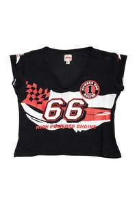 Baby Tees: #53 Jny Cropped Racing Graphic T-shirt Black | c. 170 | Size 8