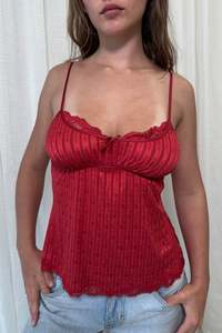 #35 Lace-trim Camisole Red | c. 172 | Size 10