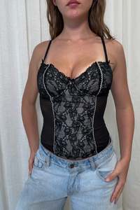#59 Secret Love Lace Bustier Camisole Black | c. 172 | Size 8-10 / 14B