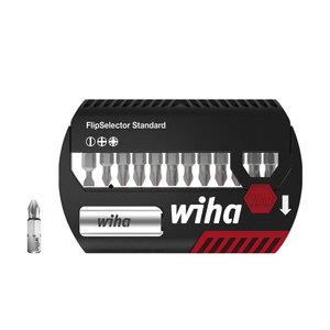 Products: Wiha Bit set FlipSelector Standard 25 mm Slotted, Phillips, Pozidriv, 13-pcs., 1/4″ with belt clip (39049)