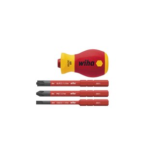 Products: Wiha Screwdriver with bit holder set slimVario® 1000V Rated Stubby 4 pieces with slimBits