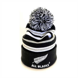 All Blacks Stripe Pom Pom Beanie