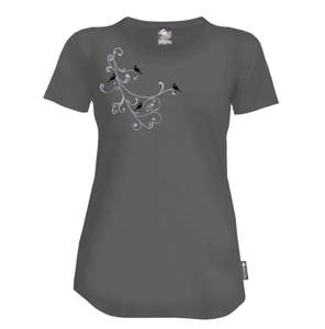 Womens Clothing Collection: Charcoal Merino Scoop Neck Ladies Tee Shirt - Short Sleeve - Tui Motif