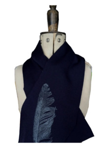 Adult Merino Neckwear: Merino Knit Scarf Feather Print - Ink