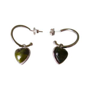 Greenstone Collection: NZ Greenstone Heart Drop Sterling Silver Earrings 12mm