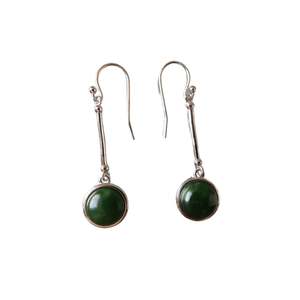 Round Drop New Zealand Greenstone and Sterling silver Earrings