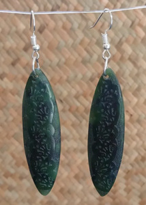 Long Oval Greenstone Hook Earrings