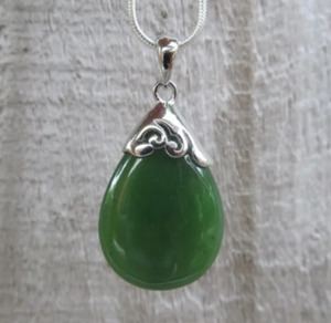 Greenstone Sterling Silver Drop Necklace