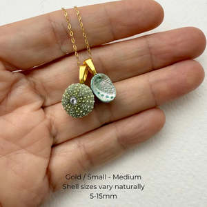 Jewellery Collection: Gold Tiny Paua & Kina Shells Pair Necklace