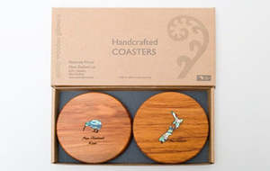 Home Living Collection: Rimu Coasters with Paua Motif - Naturally Wood