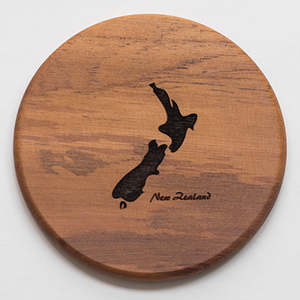Home Living Collection: Rimu Wood Coaster with NZ Map Motif