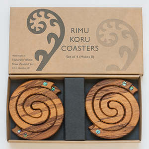 Rimu Spiral Wood with Paua Coasters - Set of four makes eight coasters