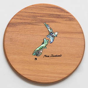 Rimu Wood Coaster with Paua NZ Map Motif