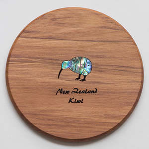 Rimu Wood Coaster with Paua Kiwi Motif
