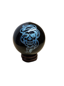 Etched Black Obsidian Sphere (wooden stand included)