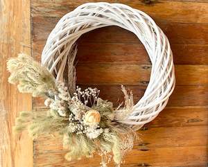 Dried Florals: White Wicker Christmas Wreath Medium (pre order)