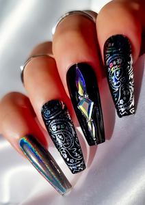 NAIL FOILS - PAISLEY BANDANA – HOLO SILVER