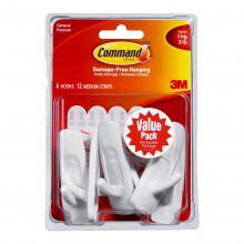 Adhesives and Mounting: Command Hook 17001-6 Medium White Value Pk/6