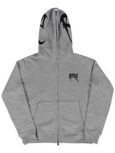 Revenge Embroidered Full Zip Hoodie Grey