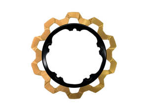 Brake Disc Rotors Front: 11.8in. Front Bow-Tie Disc Rotor - Gold Band & Black Carrier. Fits V-Rod & Dyna 2006-2017 Models with OEM Cast Wheel. - Lyndall Brakes