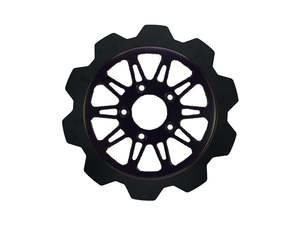 Brake Disc Rotors Front: 11.8in. Front Omega Crown Disc Rotor - Black Band & Black Carrier. Fits Dyna 2006-2017, Softail 2015up, Sportster 2014-2021 & Some Touring 2008up. - Lyndall Brakes