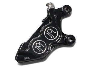 Front Brake Upgrades Black: Left Hand Front 4 Piston Caliper - Black Contrast Cut. Fits Softail 2015up, V-Rod 2006-2017, Touring 2008up & Sportster 2014-2021 - Performance Machine