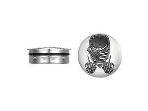 Swingarm Related Parts: Swingarm Pivot Bolt Covers - Stainless with Masked Skull. Fits Touring 2011up - Figurati Designs