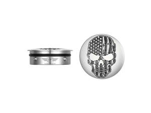 Swingarm Pivot Bolt Covers - Stainless with American Flag Skull. Fits Touring 20&hellip;