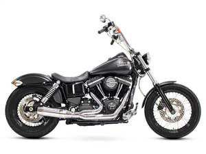 Exhaust Systems Mufflers: Bob Cat 2-into-1 Exhaust - Chrome with Aluminium Sleeve Muffler. Fits Dyna 2006-2017 - D&D Exhaust